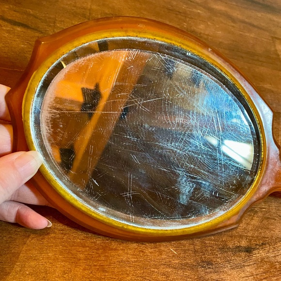 💥Celluloid Amber Hand-held Mirror💥 VINTAGE - Picture 8 of 13